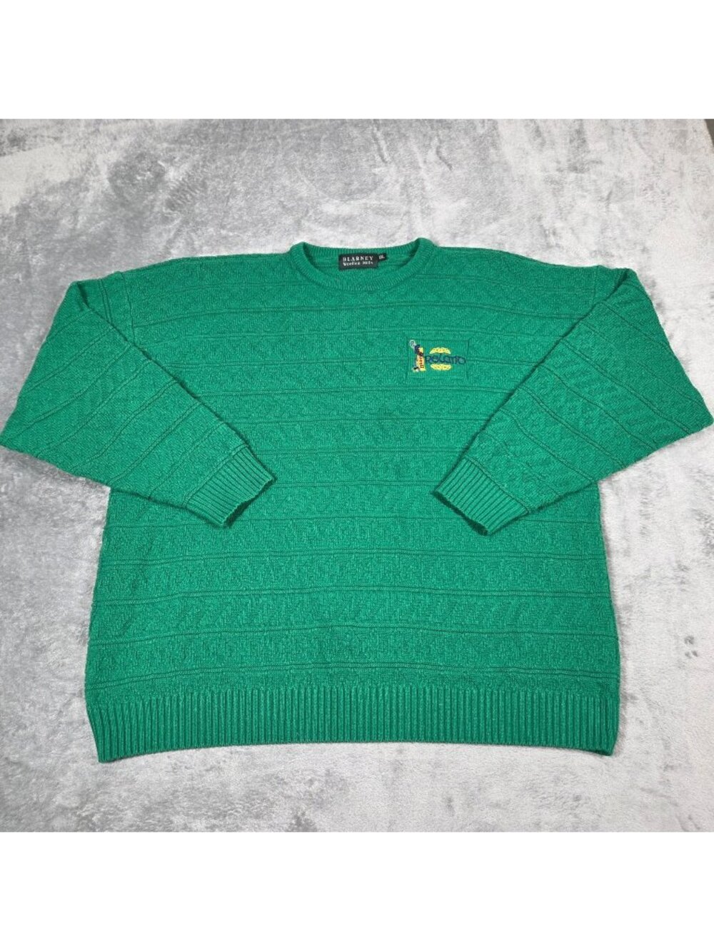Blarney Woollen Mills Sweater Mens XXL Green Embroidered Ireland Pullover
